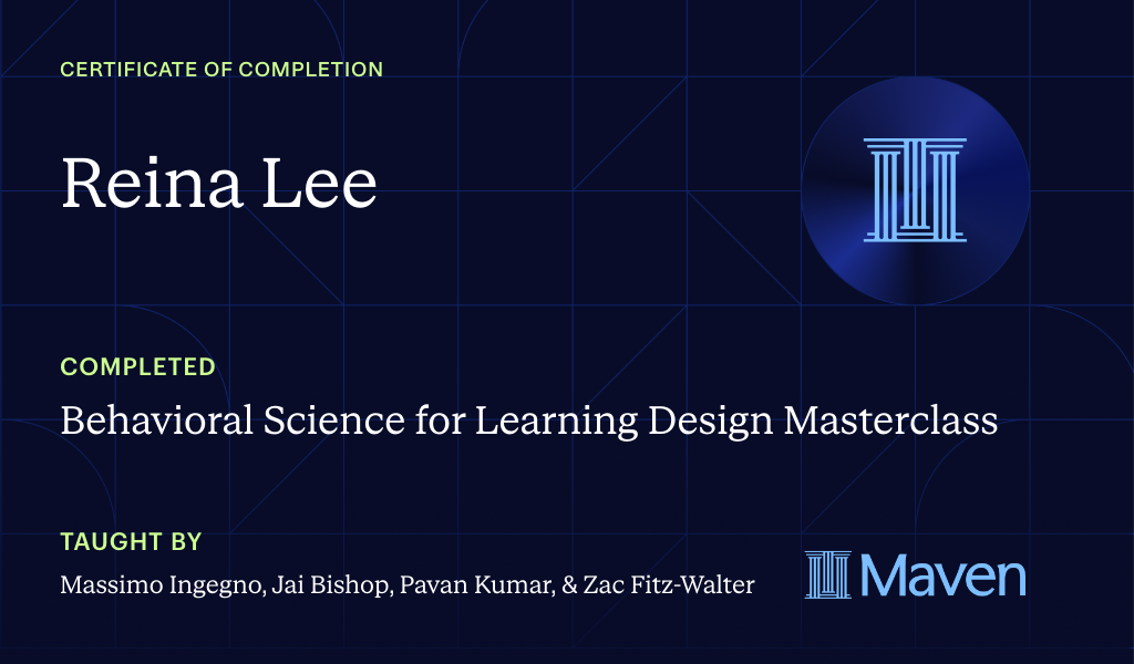 Certificate for Behavioral Science for Learning Design Masterclass