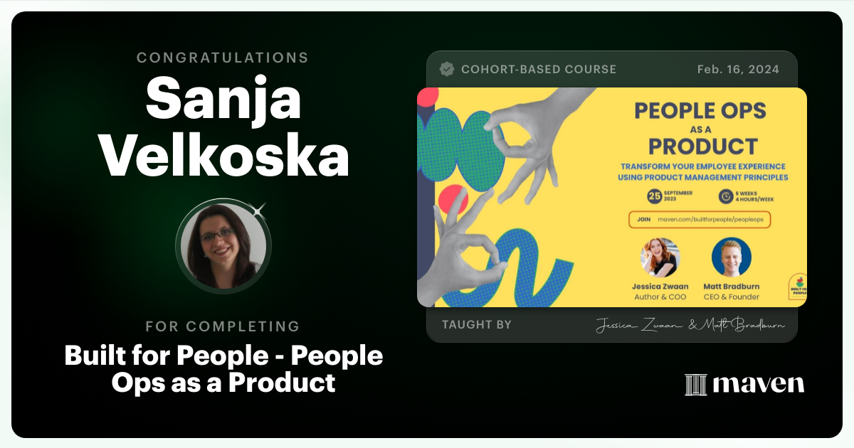 Certificate of Completion for Built for People - People Ops as a Product