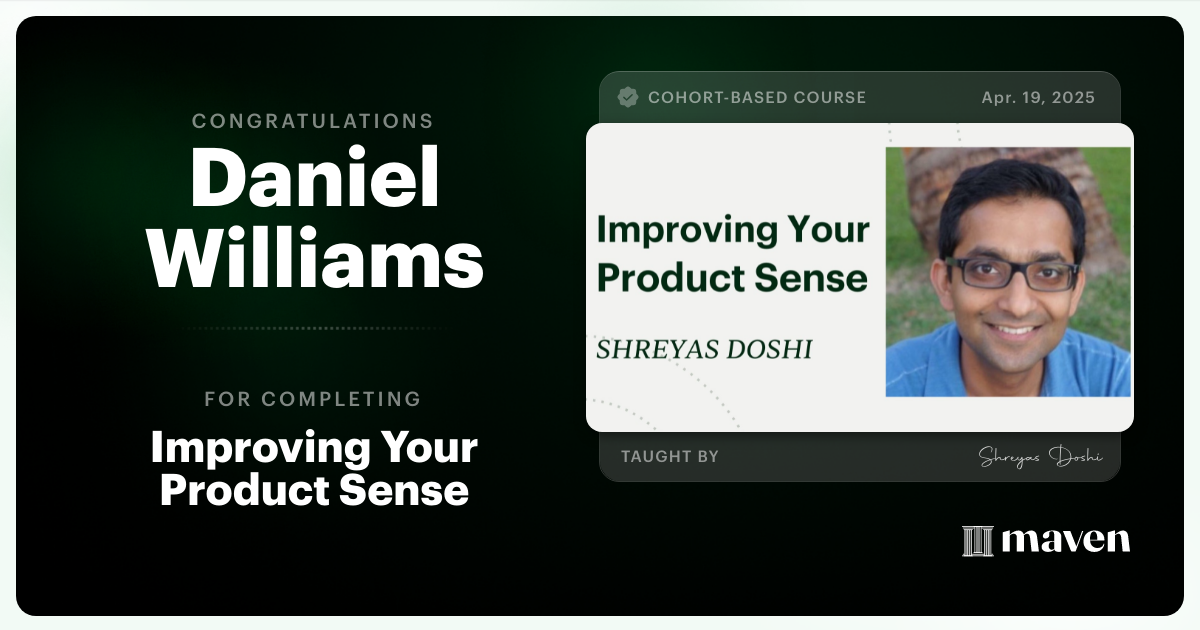 Certificate of Completion for World-class Product Sense in Practice