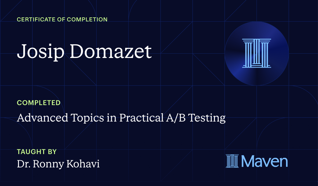 Certificate for Advanced Topics in Practical A/B Testing