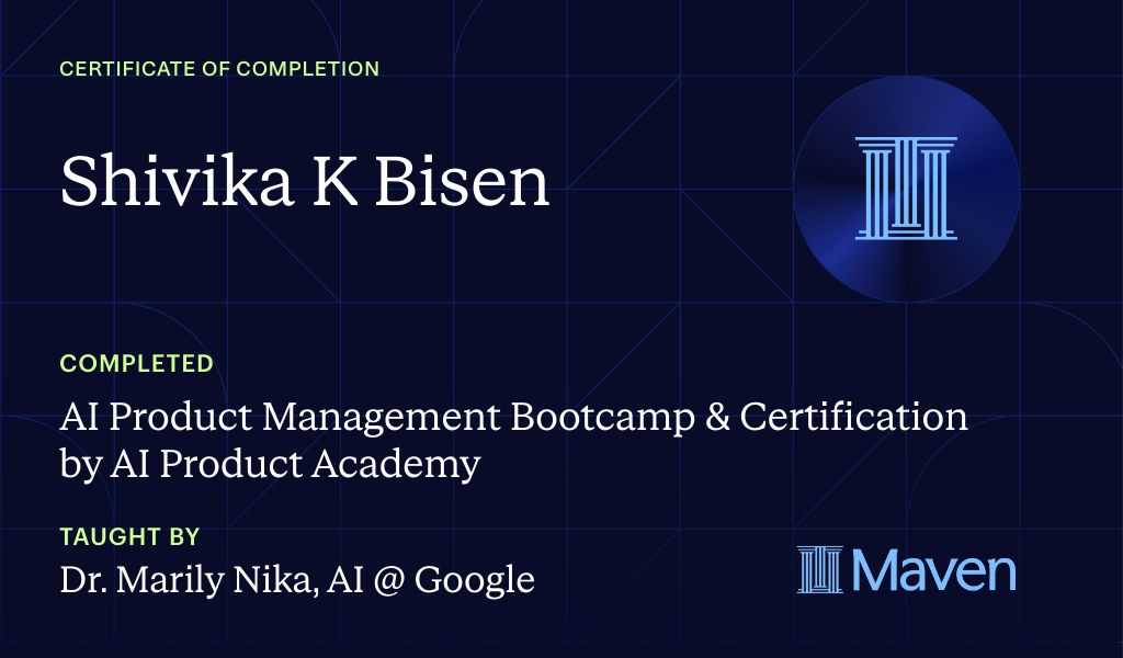 Certificate for AI Product Management Bootcamp & Certification by AI Product Academy