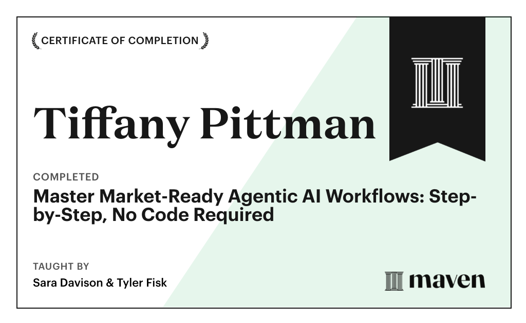 Certificate for Master Market-Ready Agentic AI Workflows: Step-by-Step, No Code Required