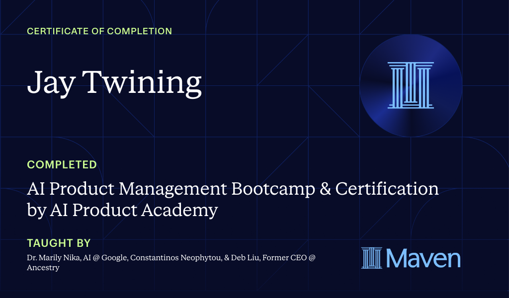 Certificate for AI Product Management Bootcamp & Certification by AI Product Academy