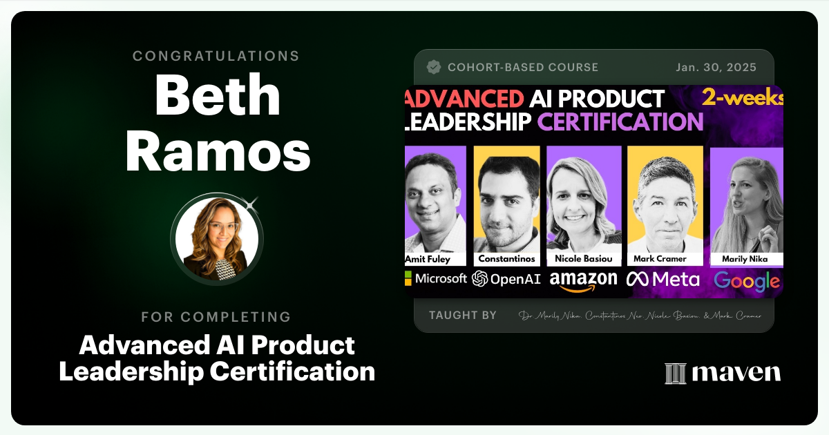 Certificate of Completion for Advanced AI Product Leadership Certification