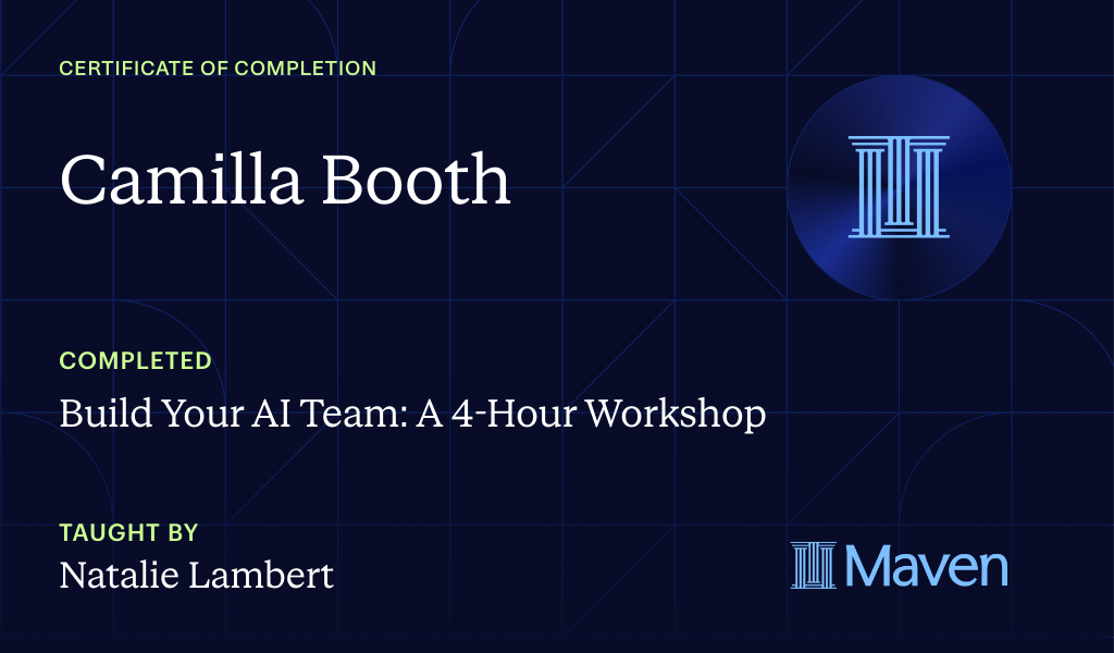 Certificate for Build Your AI Team: A 4-Hour Workshop