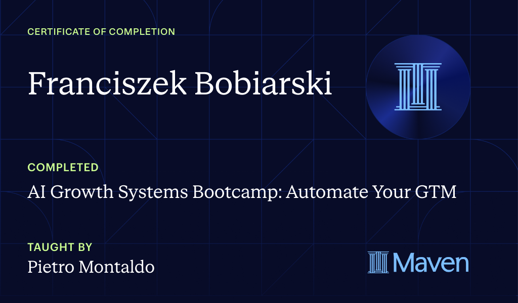 Certificate for AI Growth Systems Bootcamp: Automate Your GTM
