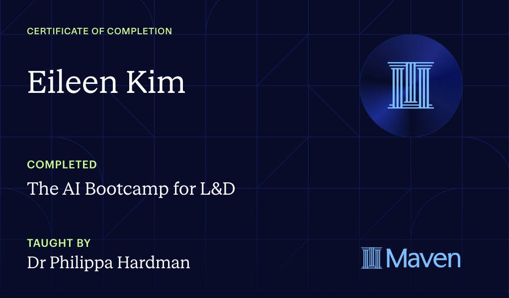 Certificate for The AI Bootcamp for L&D