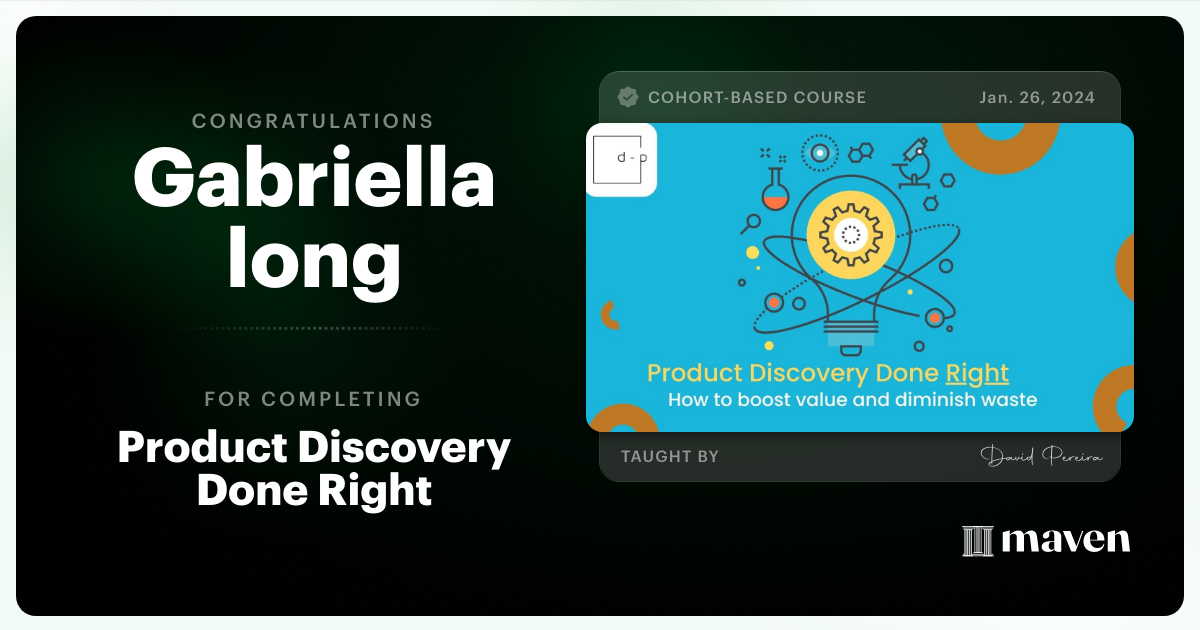 Certificate of Completion for Mastering Product Discovery