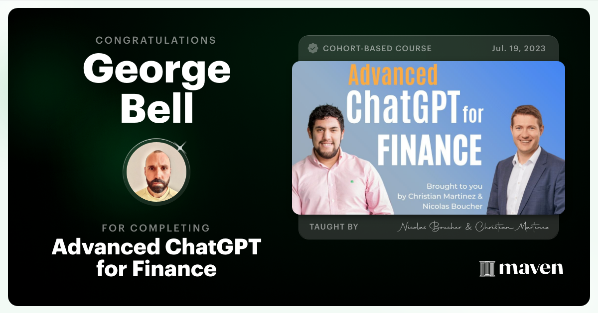 Certificate of Completion for AI for Finance - Advanced