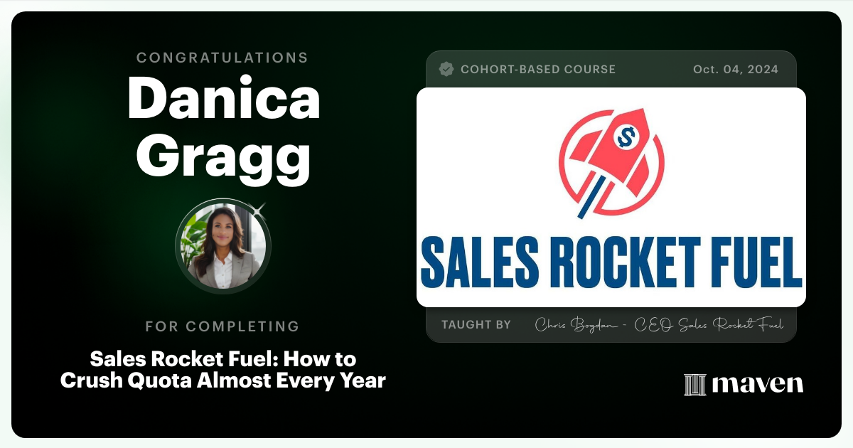 Certificate of Completion for Sales Rocket Fuel: How to Crush Quota Almost Every Year