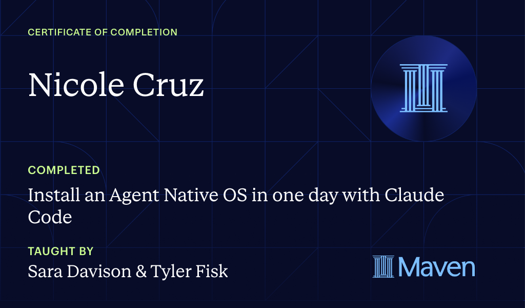 Certificate for Install an AI Agent Team + HQ in One Day with Claude Code (w/o Coding Skills)