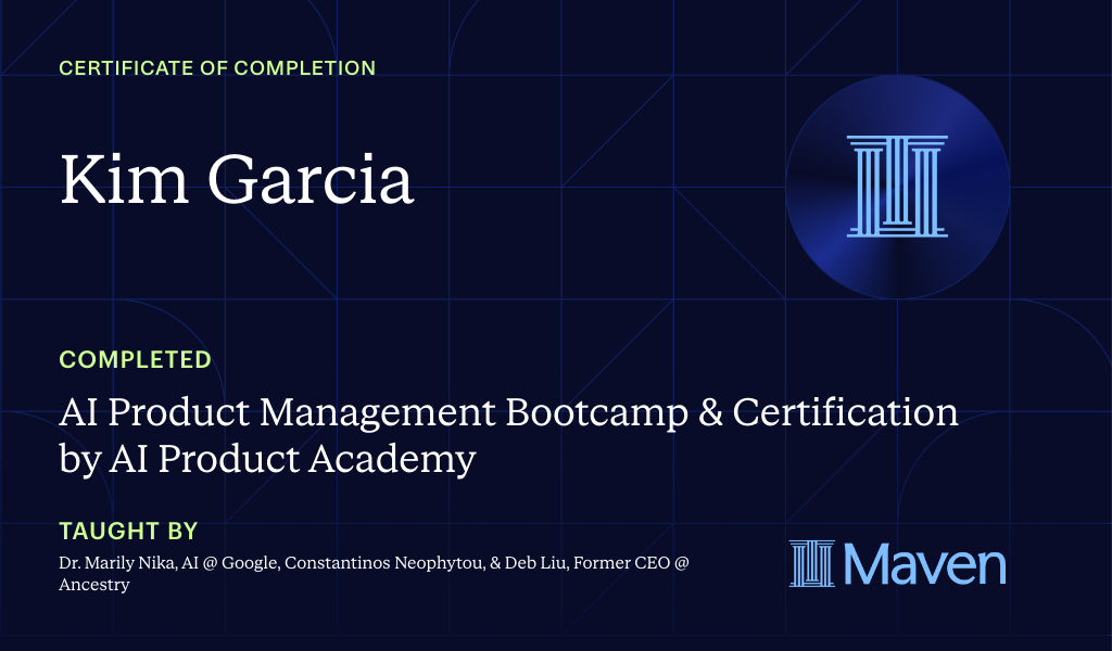 Certificate for AI Product Management Bootcamp & Certification by AI Product Academy