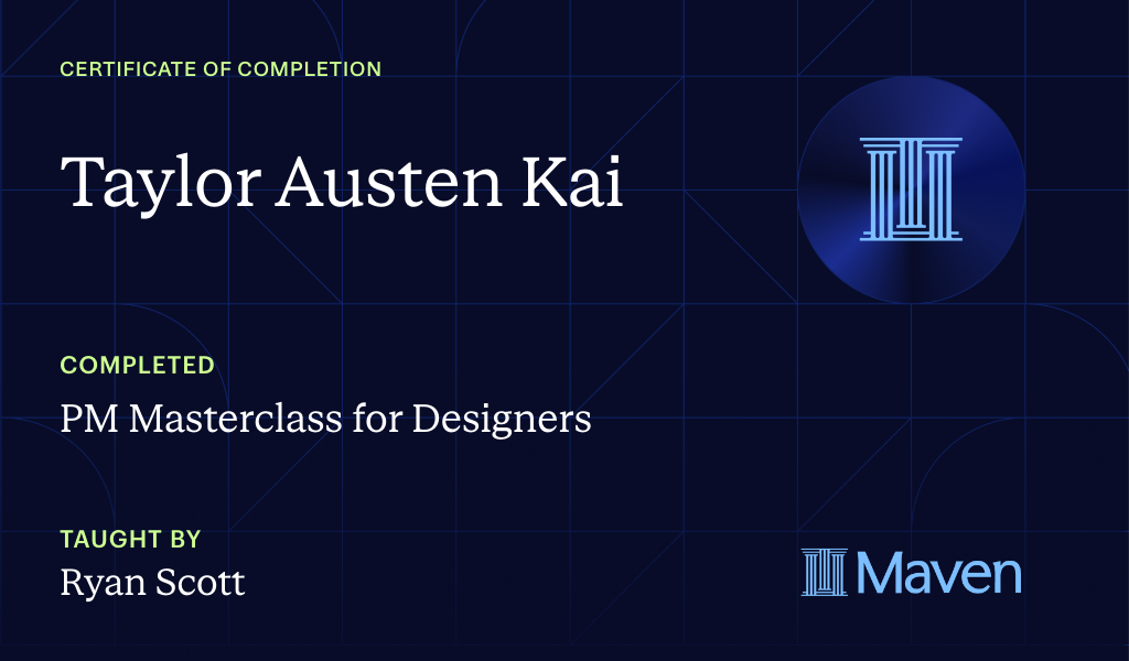 Certificate for PM Masterclass for Designers