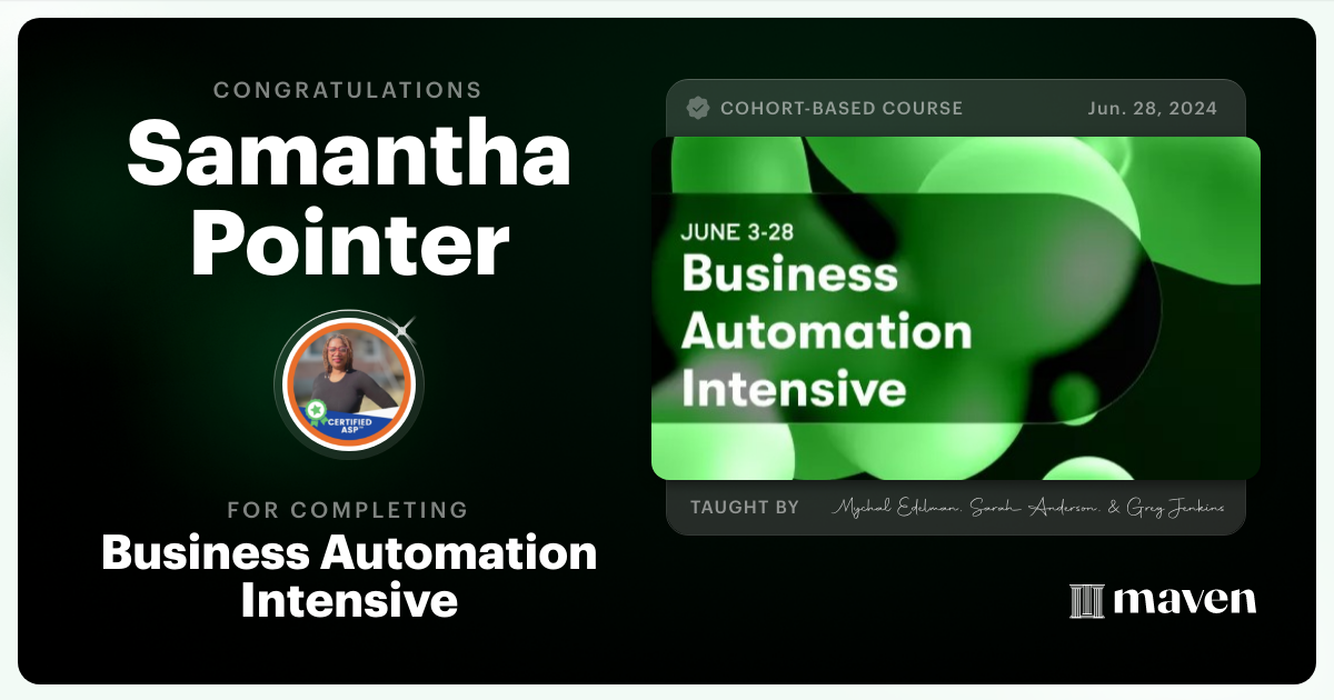 Certificate of Completion for Business Automation Intensive