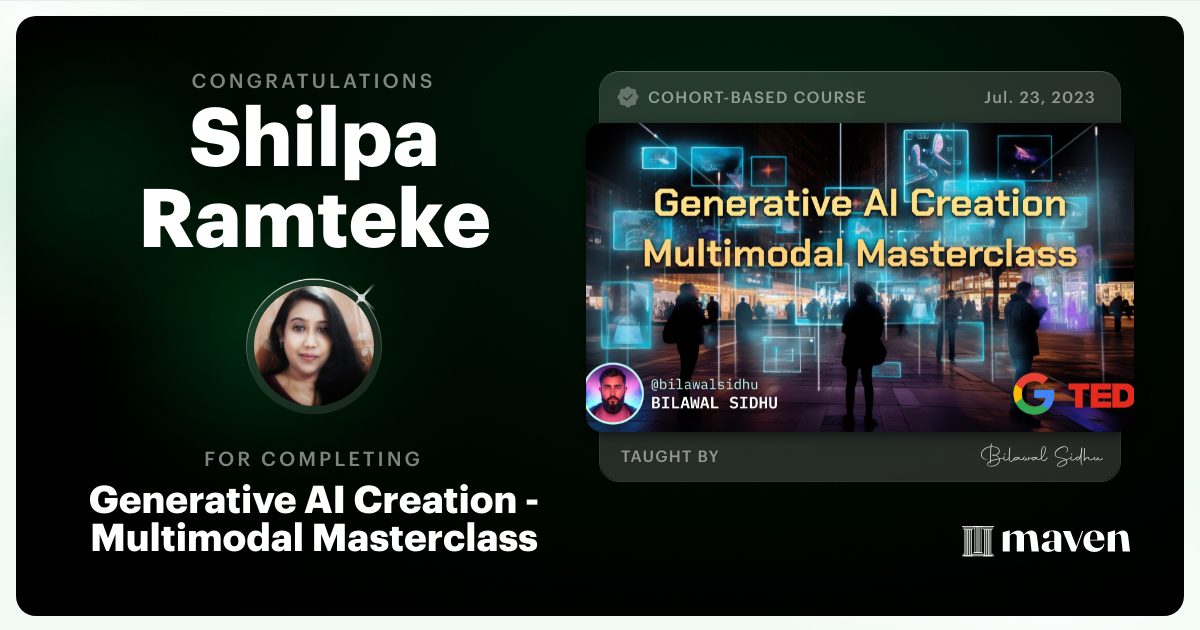 Certificate of Completion for Generative AI Creation Masterclass