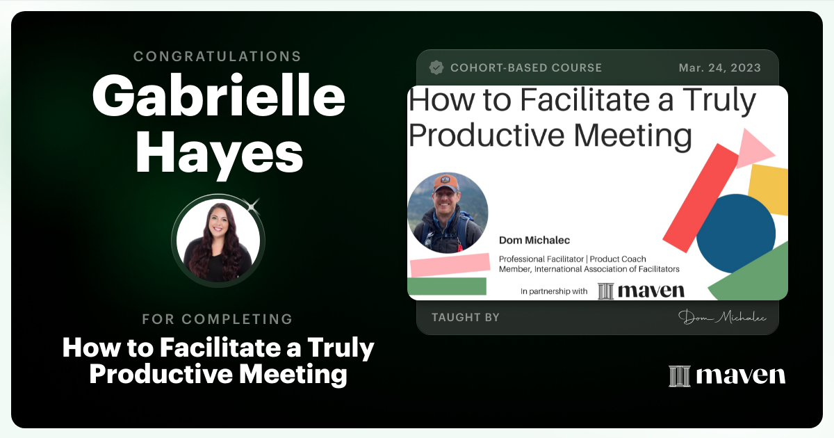 Certificate of Completion for How to Design and Run an Effective Meeting