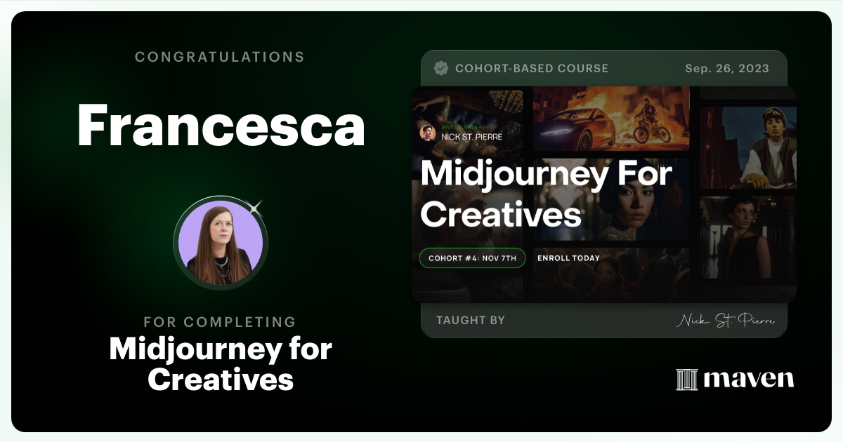 Certificate of Completion for Midjourney for Creatives