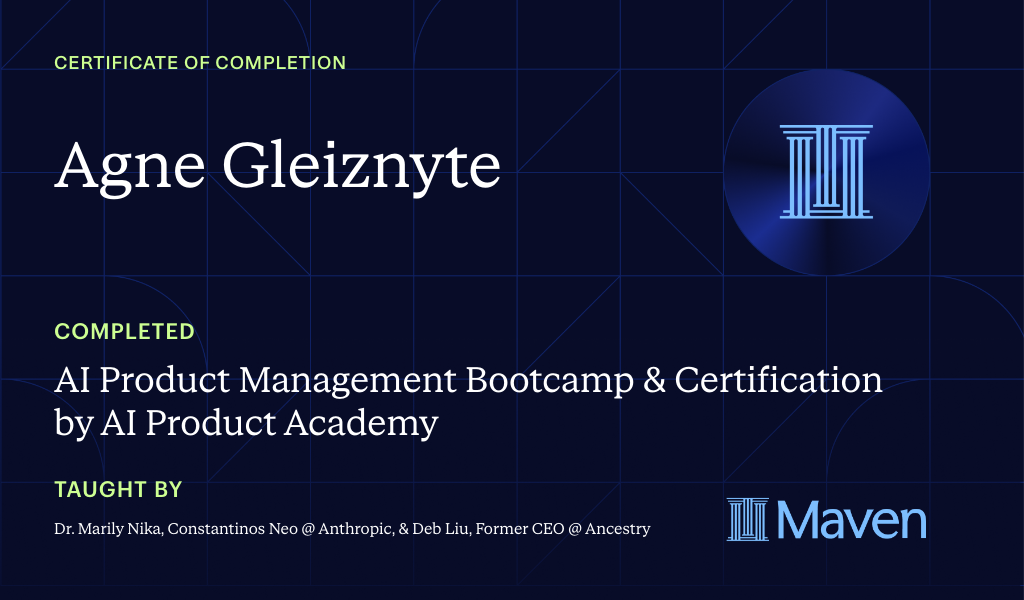 Certificate for AI Product Management Bootcamp & Certification by AI Product Academy