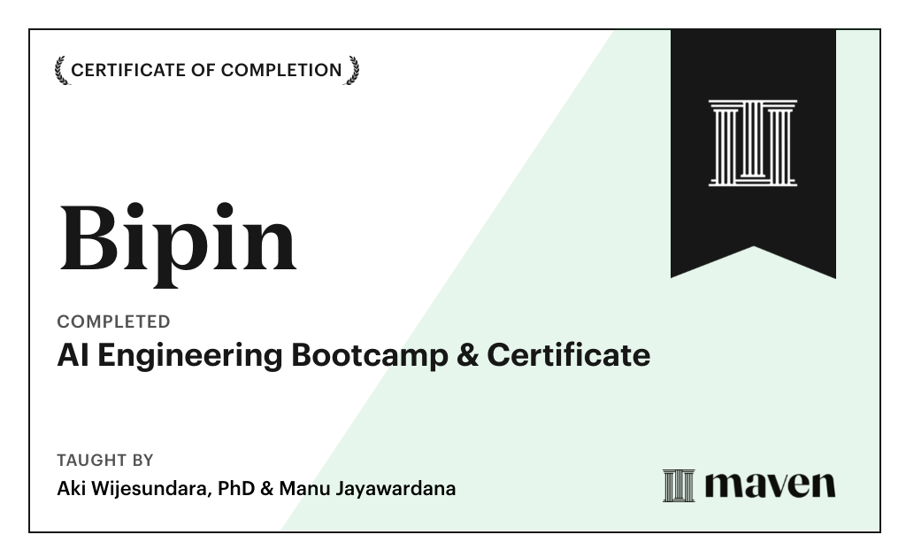 Certificate for AI Engineering Bootcamp & Certificate