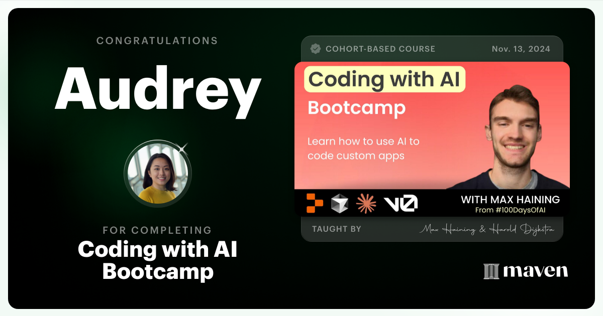 Certificate of Completion for Vibe Coding Bootcamp