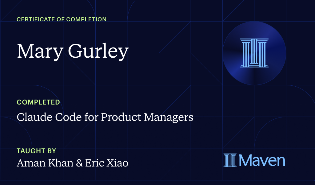 Certificate for Claude Code for Product Managers