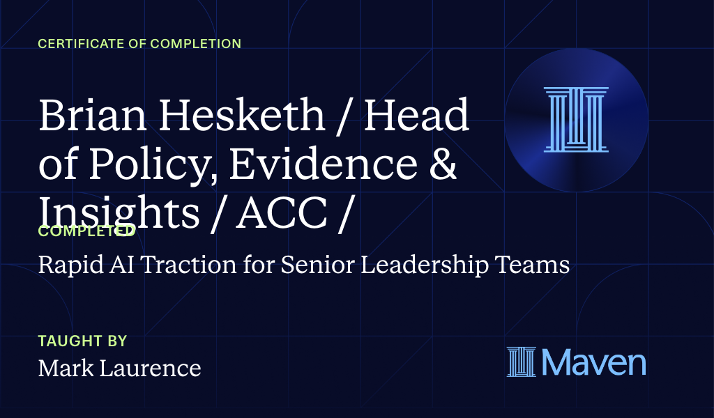 Certificate for Rapid AI Traction for Senior Leadership Teams