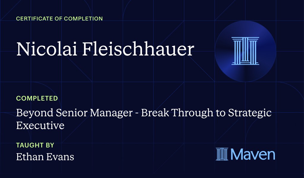 Certificate for Beyond Senior Manager - Break Through to Strategic Executive