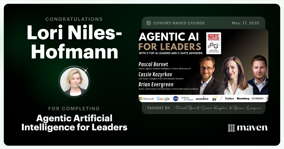 Certificate of Completion for Agentic Artificial Intelligence for Leaders