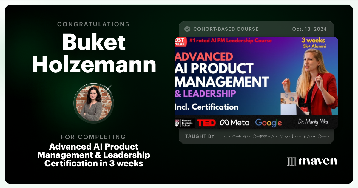 Certificate of Completion for Advanced AI Product Leadership Certification