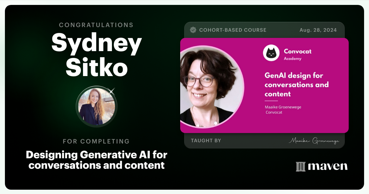 Certificate of Completion for Designing Generative AI for conversations and content