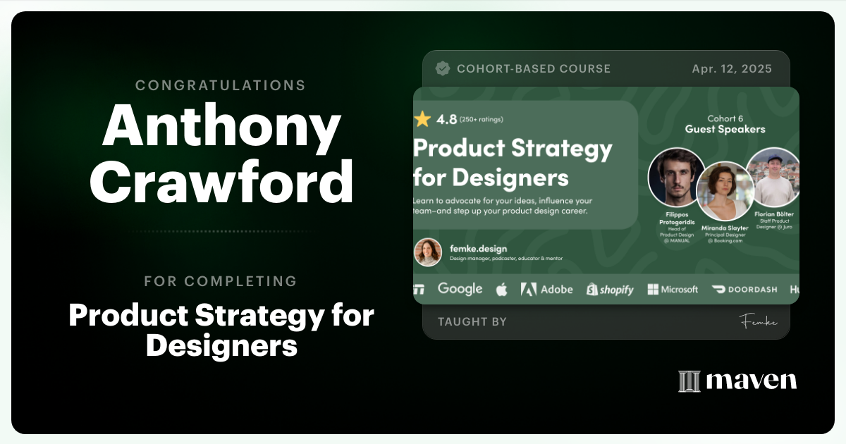 Certificate of Completion for Product Strategy for Designers