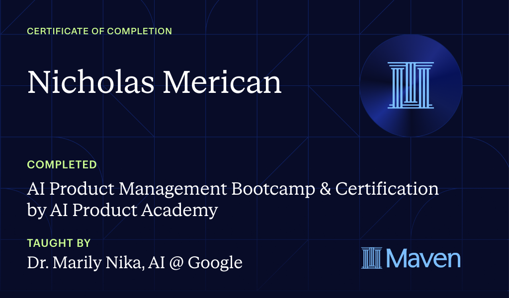 Certificate for AI Product Management Bootcamp & Certification by AI Product Academy