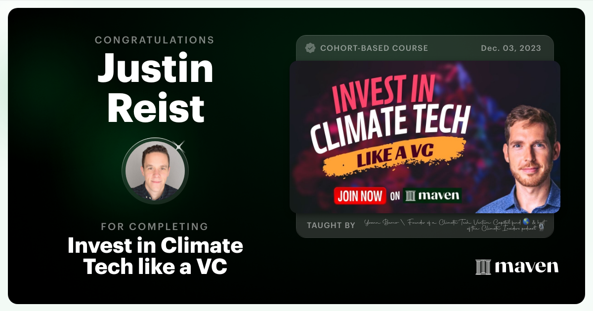 Certificate of Completion for Invest in Climate Tech like a VC