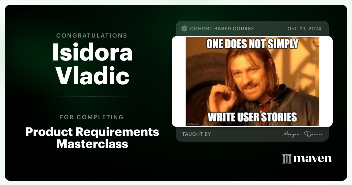 Certificate of Completion for AI-Enabled Product Requirements Masterclass