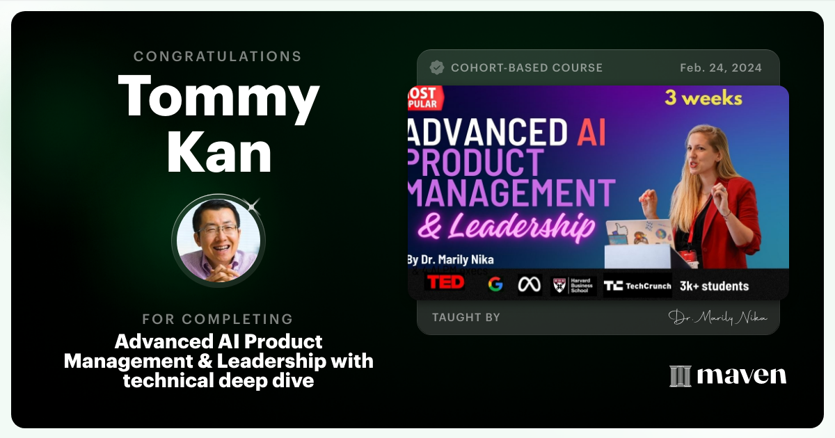 Certificate of Completion for Advanced AI Product Leadership Certification