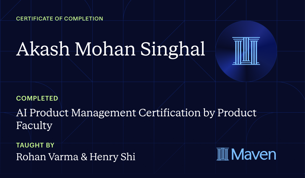 Certificate for AI Product Management Certification by Product Faculty