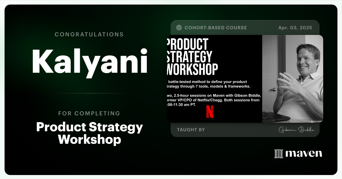 Certificate of Completion for Product Strategy Workshop