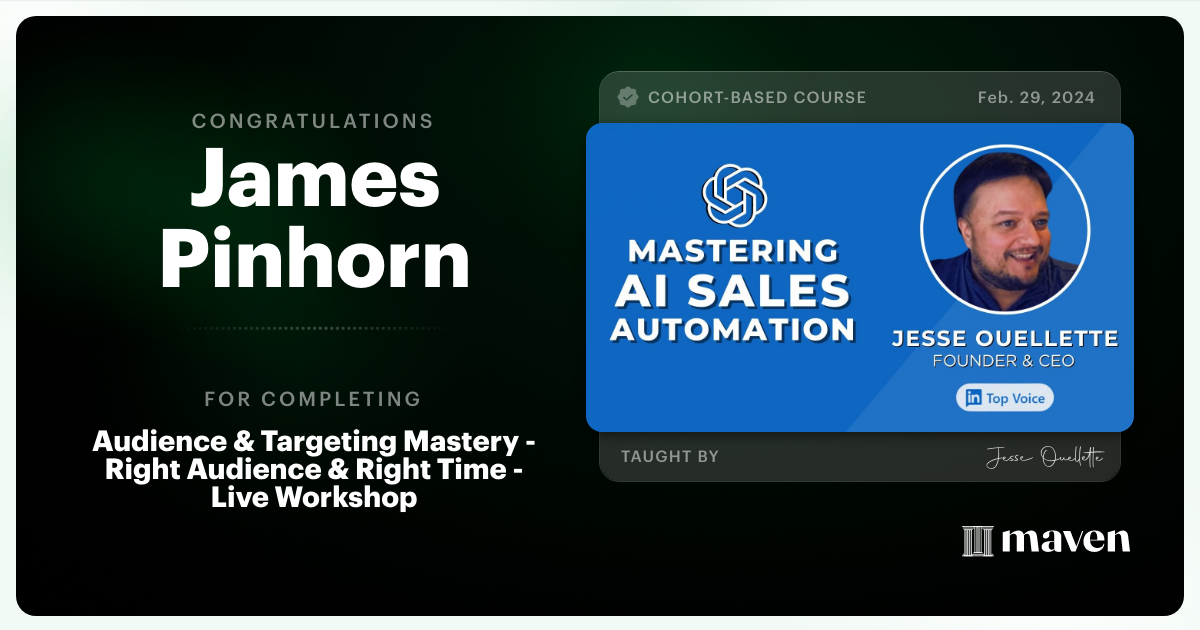 Certificate of Completion for Audience & Targeting Mastery - Right Audience & Right Time - Live Workshop