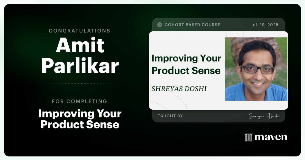 Certificate of Completion for World-class Product Sense in Practice