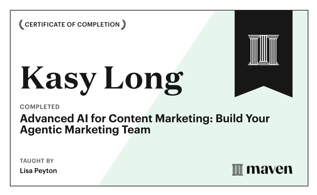 Certificate for Advanced AI for Content Marketing: Build Your Agentic Marketing Team