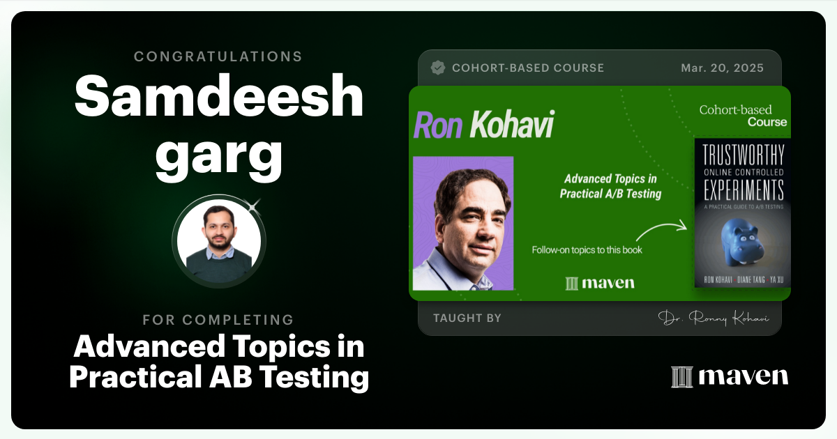 Certificate of Completion for Advanced Topics in Practical A/B Testing
