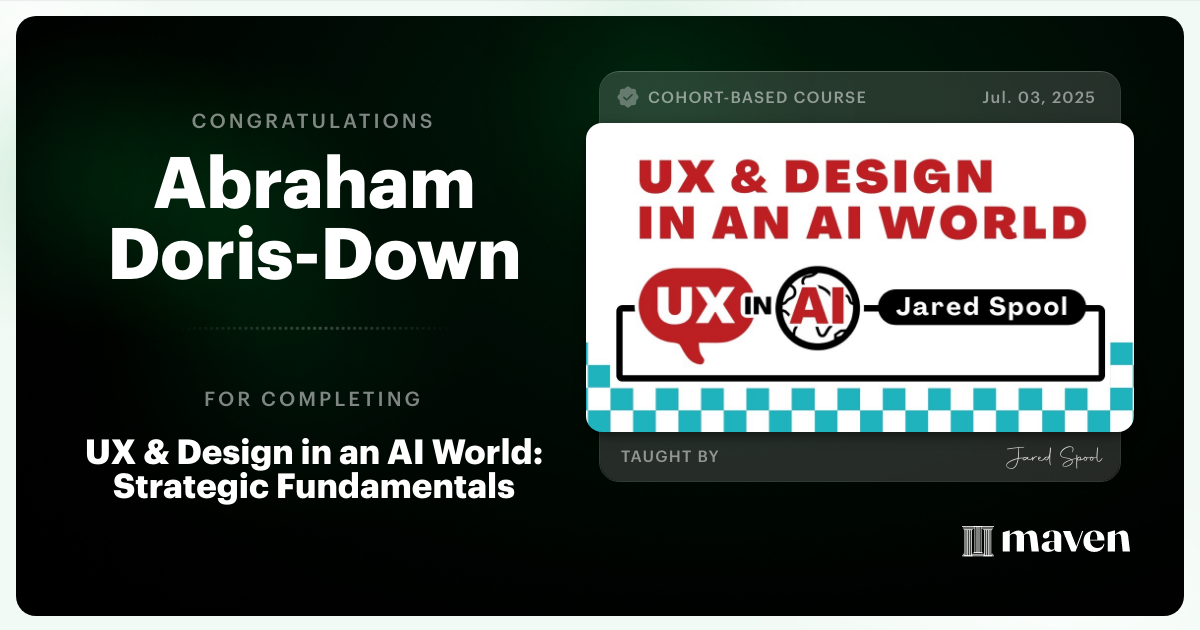 Certificate of Completion for UX & Design for Today's AI Functionality