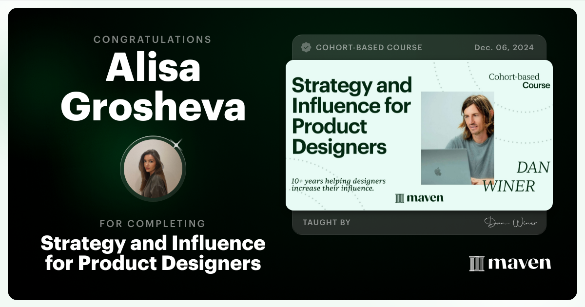 Certificate of Completion for Strategy and Influence for Product Designers