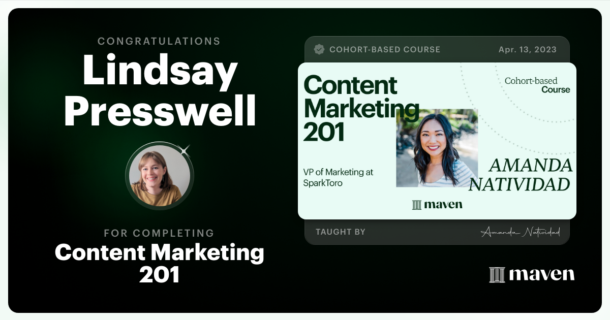 Certificate of Completion for Content Marketing 201