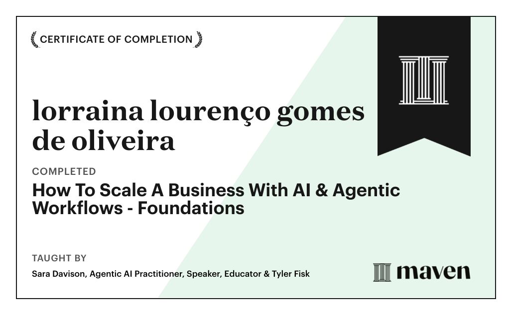 Certificate for How to Scale A Business With Agentic Workflows by AI Build Lab