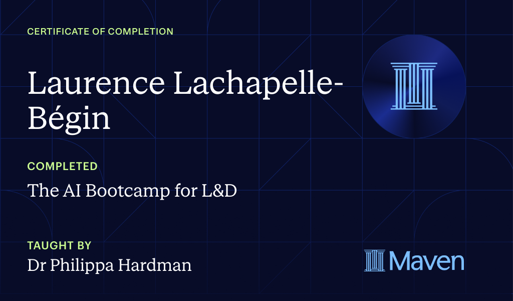 Certificate for The AI Bootcamp for L&D