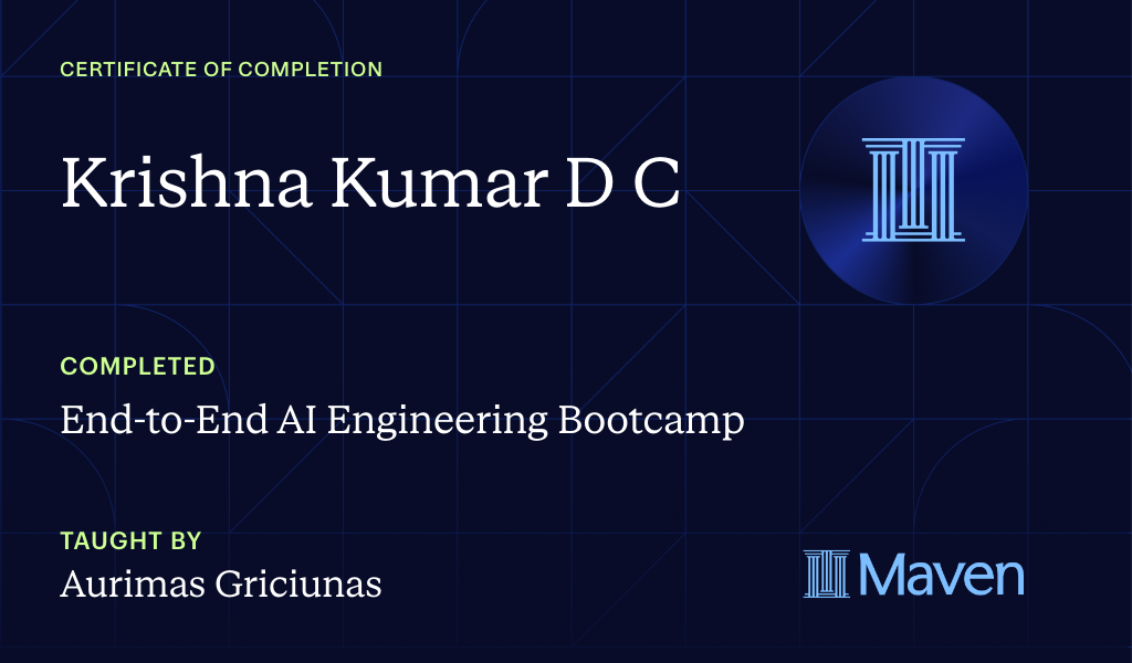 Certificate for End-to-End AI Engineering Bootcamp