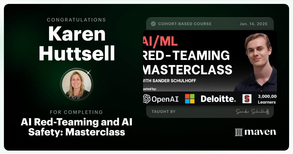 Certificate of Completion for AI Red Teaming & AI Security Masterclass