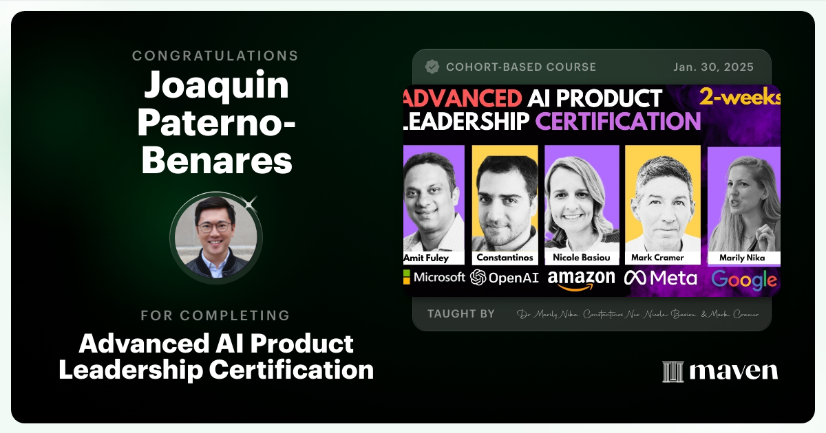 Certificate of Completion for Advanced AI Product Leadership Certification