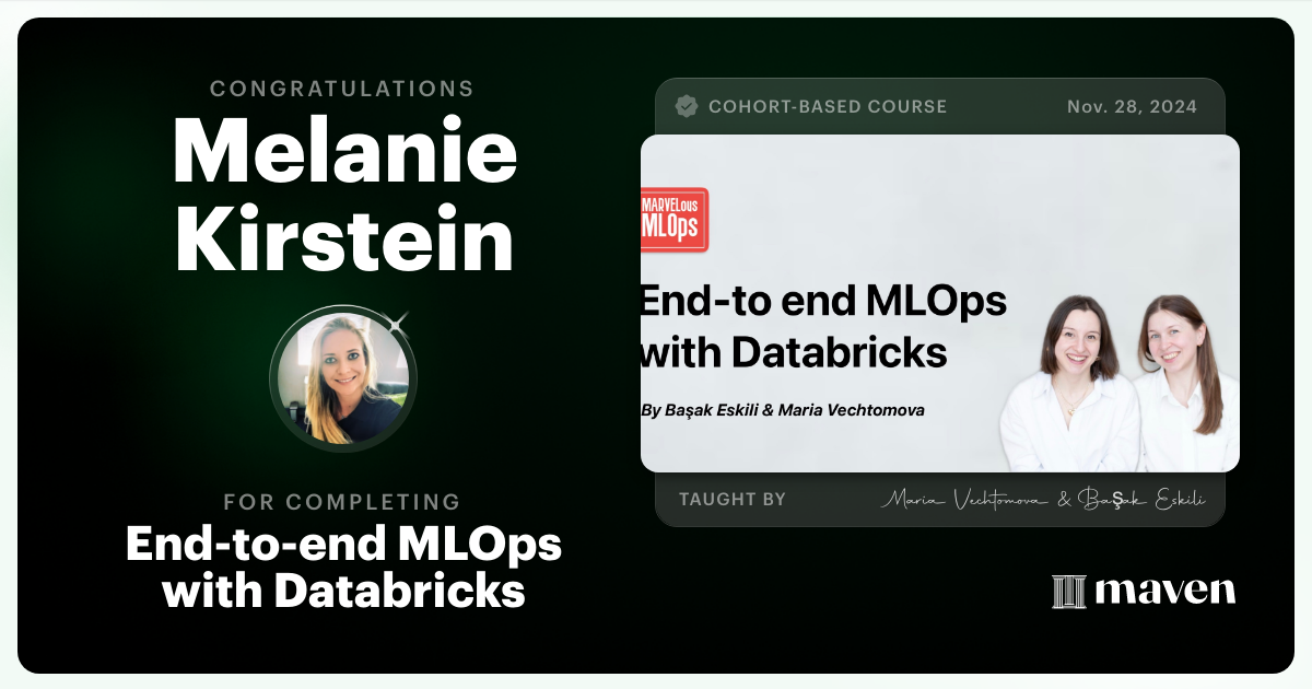 Certificate of Completion for End-to-end MLOps with Databricks